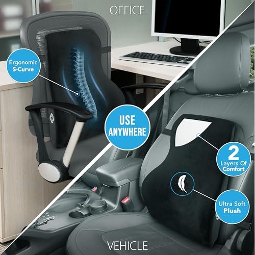 Samsonite Memory Foam Lumbar Support Pillow, Ergonomic Back Cushion for Office Chair, Gaming Chair, Automotive Full Back Support, Home Essentials for Sitting Comfort and Posture Relief, Black - Image 5