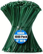 XINGO 1000 PCS Garden Green Zip Ties 12 Inch, 60 LBS Tensile Strength, Self-Locking Nylon Plastic Nylon PA66 Wire Ties for Indoor and Outdoor Use by XINGO