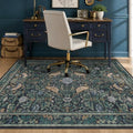 JTJ 5x6 Office Rug, Blue Botanical, Washable Non Slip by JTJ