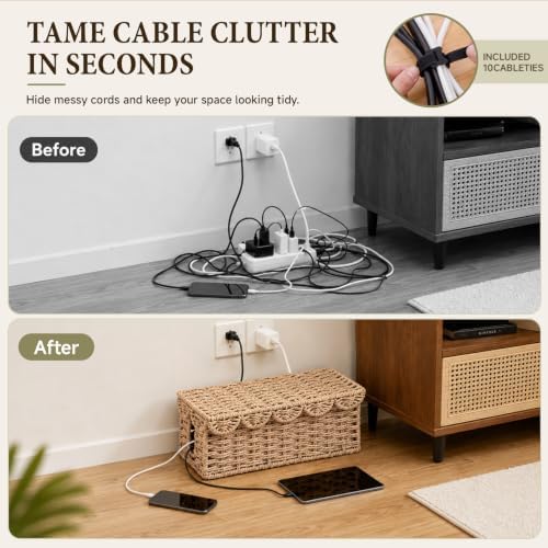 Woven Cable Management Box with Scalloped Lid, 13 Inch Cord Box - Image 4