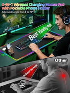 Mouse Pad with Wireless Charger Foldable Phone Holder, XXL RGB Gaming Mousepad 31.5"x15.8" Large Desk Mat for Keyboard, Black Desk Pad with Dual Qi Charging Station, 11 Colors 5 Modes - Image 2