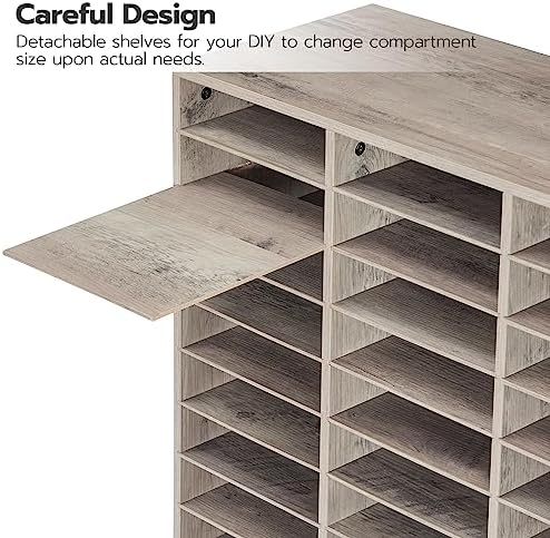 HOOBRO Literature Organizer, 27 Compartments Wooden Mail Organizer, Countertop Literature Sorter with Adjustable Shelves for Home, Office, School, Student Mailbox for Classroom, Greige BG27WF01 - Image 5
