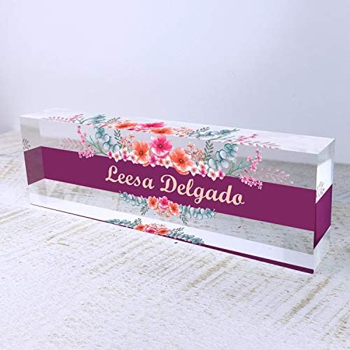 Artblox Office Desk Name Plate Personalized | Custom Name Plates for Desks | Wild Flowers Design On Clear Acrylic Glass | Office Desk Decor - (8" x 2.5") - Image 5