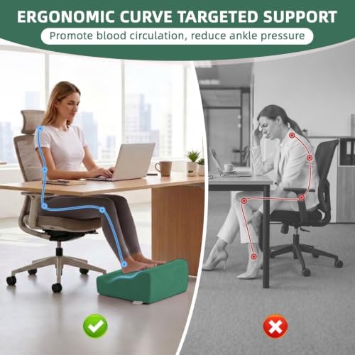 Foot Rest Ergonomic Pillow for Under Desk at Work & Handle Green - Image 4