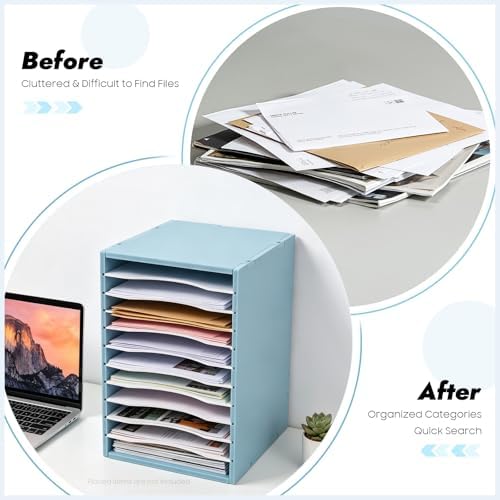 Mail Sorter Organizer, 11 Compartments Mailbox for Classroom, Desktop File Organizer with Adjustable Shelves, For Office Home Classroom, PVC, Blue - Image 6