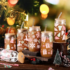 6 Pcs Christmas Glass Cup Bulk with Straw and Bamboo Lids 16 oz - Image 2