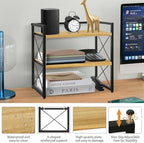 YINMIT Desktop Shelf Organizer, 2 Tier Office Shelves, Wood Desk Organizer Storage Rack and Freestanding Display Shelf for Office, Dormitory, Home (Black Wood) - Image 4