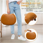 LUE BONA Small Curved Foot Stool with Handle, Whisky Brown Velvet Footstool and Ottomans, Modern Foot Rest with Wooden Legs, Step Stool with Padded Seat for Couch, Living Room - Image 3