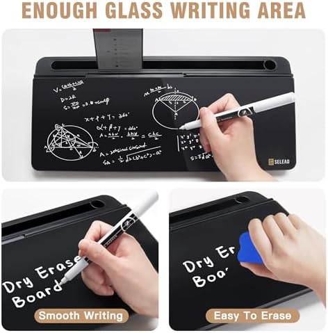 SELEAD Desktop Glass Whiteboard with Storage, Markers and Eraser, Black - Image 4