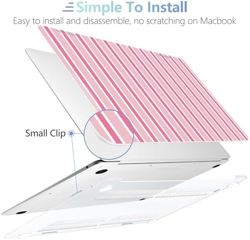 MEEgoodo for MacBook Air 13.3 inch Case 2021 2020 2019 2018 A2337 M1 A2179 A1932, Laptop Shell for MacBook Air M1 with Keyboard Webcam Cover & Trackpad Film & Type C Adapter, Light Pink&White Stripes - Image 5
