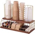 Geelin 18oz Adjustable Coffee Cup Dispenser with Wooden Base, Cup and Lid Holder, Cups Holder Organizer for Coffee Pod Straw and Lid Storage(4-compartment Double,Color 2) by Geelin