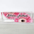 Artblox Office Desk Name Plate Personalized | Custom Name Plates for Desks | Pink Daises Design On Clear Acrylic Glass | Office Desk Decor - (8" x 2.5") by Artblox
