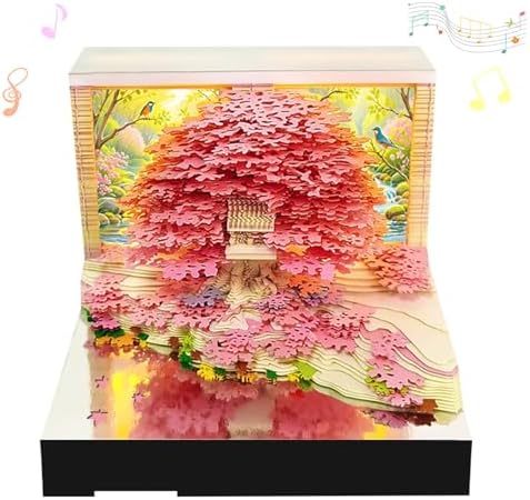 3D Calendar 2027, Unique 3D Memo Pad Tear Away Time Piece Calendar, Fun DIY Paper Carving Art 3D Desk Calendar Notepad Gift for Christmas, New Year (Pink Musical Tree) by Easolay