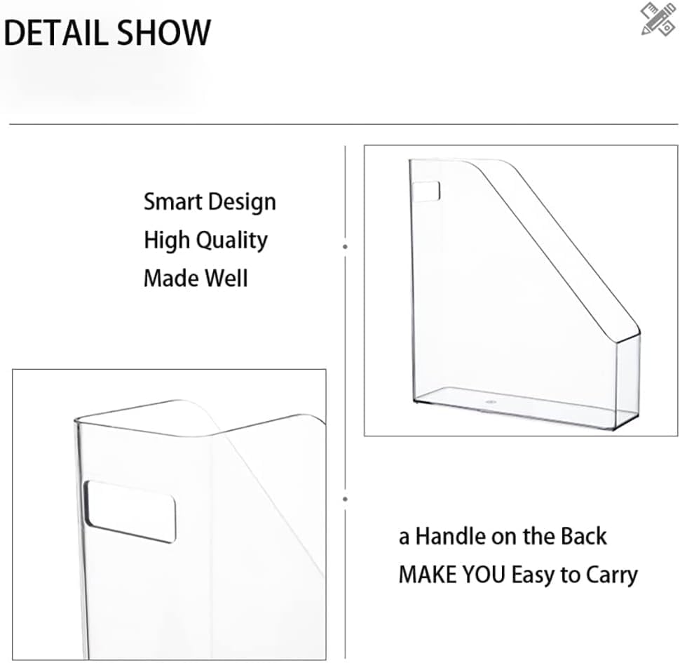 Magazine Holder, Clear Plastic Vertical File Magazine Organizer, Desktop File Magazine Book Storage Shelf for Office Desk (4PCS) - Image 7