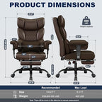 Misolant Big and Tall Office Chair with Footrest, High Back Executive Desk Chair with Adjustable Lift Armrest, 155°Recline，Lumbar Support Pillow, Faux Leather Gaming Chairs for Home or Office Brown - Image 3