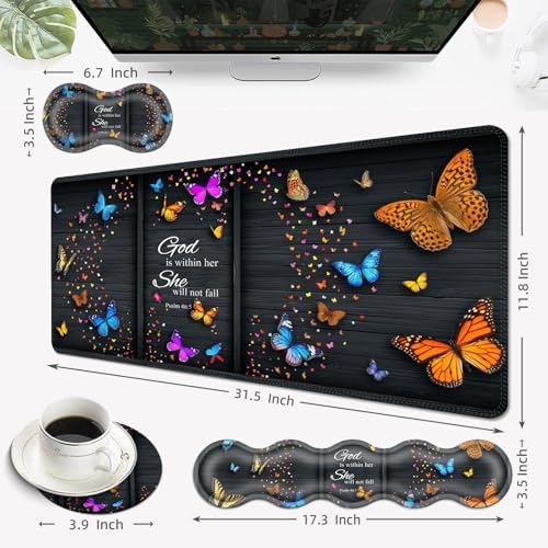 Desk Mat, Mouse Pad with Wrist Rest, 4-in-1 Large Mouse Pads for Desk, Ergonomic Mouse Pad and Keyboard Wrist Rest Gaming Keyboard Mat for Office,Color Butterfly Psalm - Image 5