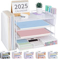 OPNICE Desk Organizer, 4-Tier Desktop File Organizer with Drawer and Pen Holders, Office Desk Accessories, File Sorters, Workspace Organizers for Office Supplies(White) by OPNICE