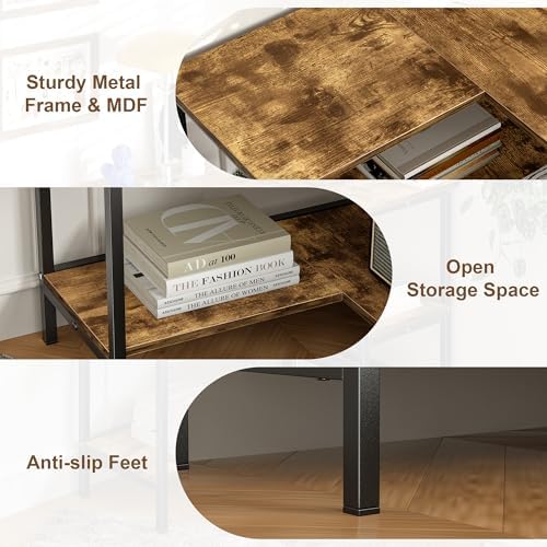 VECELO Corner Cabinet Table with 3 Tier Open Shelf, Multipurpose Display Organizer Storage Stand for Small Space Home Office Kitchen, Brown - Image 5