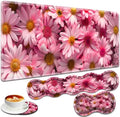 Large Gaming Mouse Pad + Keyboard Wrist Rest + Wrist Support + Coaster Set, Memory Foam Ergonomic for Easy Typing, XXL Extended Gaming Mouse Pad Table Pad - Pink Daisy by VSHSEEOM