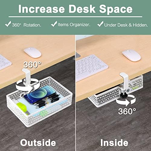 ROSYLINE Under Desk Storage Basket Hanging Drawer Tray, Clamp On Organizer - Image 3