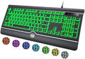 Large Print Backlit Computer Keyboard, 7-Color Backlit Keyboard with Wrist Rest, USB Plug-and-Play, Oversize Letters Keys Easy to See and Type, Wired Light Up Keyboards for Laptop, PC, Gaming by HeengYanson