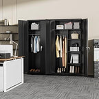 Greenvelly Metal Storage Wardrobe with 2 Doors, Black 72” Steel Storage Wardrobe Cabinet, Employees Locker Closet Clothing Coat Steel Wardrobe Cabinet with Hanging Rod for Garage, Gym, Home Office - Image 2