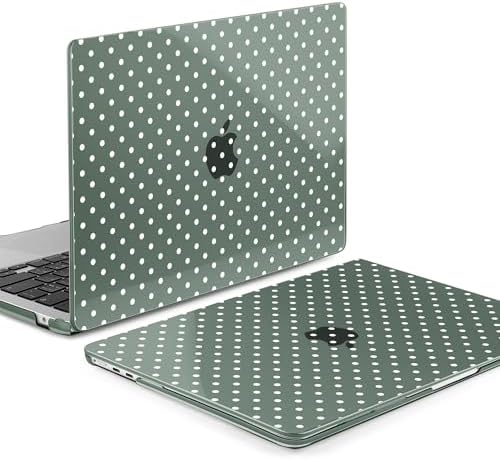 MEEgoodo for M5/M4/M3/M2 MacBook Air 15 inch Case 2026 2025 2024 2023, Case Fit Model (A3448/A3241/A3114/A2941) for MacBook Air 15.3 inch, White Polka Dots & Midnight Green - Image 3