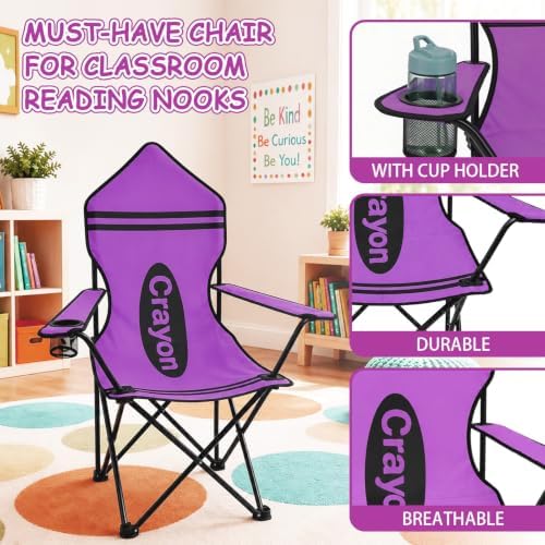 Purple Crayon Classroom Chair for Back to School, Foldable School Seat with Armrests, Cup Holder and Carry Bag, Portable Reading Chair for Library Corner and Learning Area - Image 4