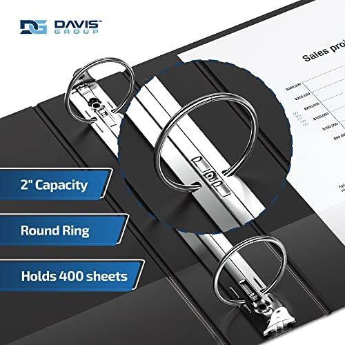 Premium Economy 3-Ring Binder, Spine Label, 2" Round Rings, Black, 6 Pack - Image 2