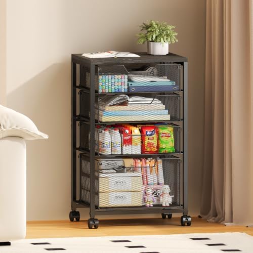Sbanmao Rolling Storage Cart with Drawers, 4 Drawers Storage Cart, Black - Image 2