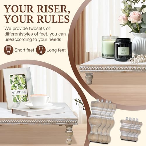 MAONAME Wood Display Risers Set of 3, Vintage White Wooden Pedestal Stand - Image 3