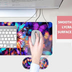 Mouse Pad,Large Desk Mat Set, 4in1 XL Mousepad + Keyboard Wrist Rest+Mouse Wrist Rest+Coaster with Ergonomic Desk Pad for Home Office Table Computer Cover -Colorful Butterfly - Image 4
