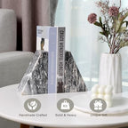Koville Marble Bookends for Shelves, Large Bookends for Heavy Books, Natural Stone Book Stopper for Books CD Movies, Aesthetic Decorative Book Ends (Grey) - Image 5