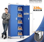VINGLI 72'' Tall Metal Garage Storage Cabinet with Pegboards, Wheels, Locking Doors and Adjustable Shelves, File Cabinet/Tool Cabinet for Home Office/School (Blue, 32W x 16D x 72H) - Image 3