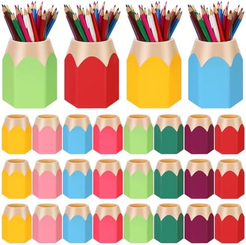 24 Pcs Pencil Shaped Pen Holders Plastic Pencil Holder Desktop Pen Cups Colorful Pencil Storage Organizer Cute Penci-l Pot Makeup Brush Container for Desk School Office Home Table Decoration by Unknown