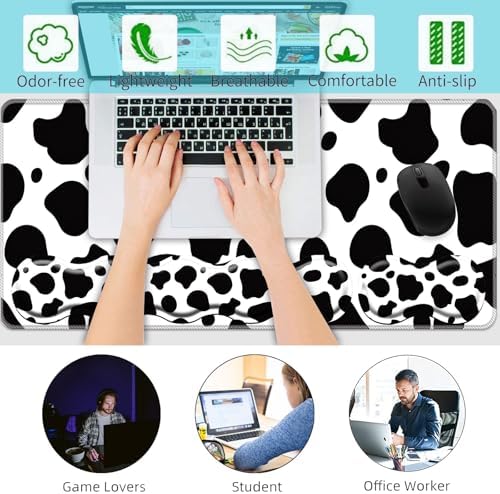 Keyboard Wrist Rest+Mouse Wrist Pad+Desk Pad Set,Memory Foam Ergonomic Easy Typing Pain Relief for Computer Laptop Office Home - Cow Pattern - Image 6