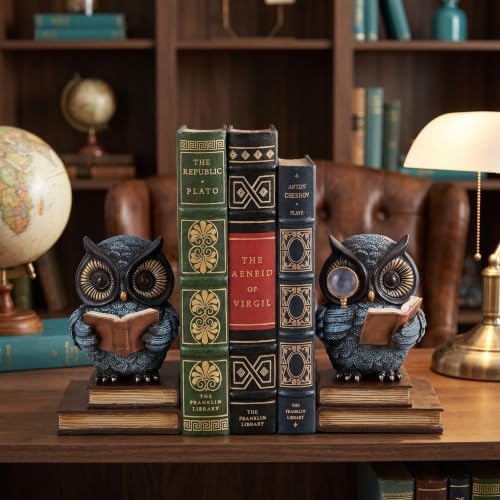 Owl Decorative Bookends for Shelves, Heavy Duty Resin Book Ends with Non-Slip Pads, Vintage Reading Owl Statues, Library Office Home Decor, Book Lover and Teacher Gifts - Image 7
