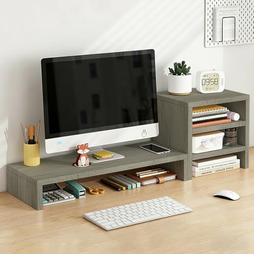 Solid Wood Monitor Stand Riser & Laptop Stand Desk Organizer - Office Accessories for PC Workspace, Computer Organization, Countertop Hutch Light Grey Log Combination 1 by Unknown