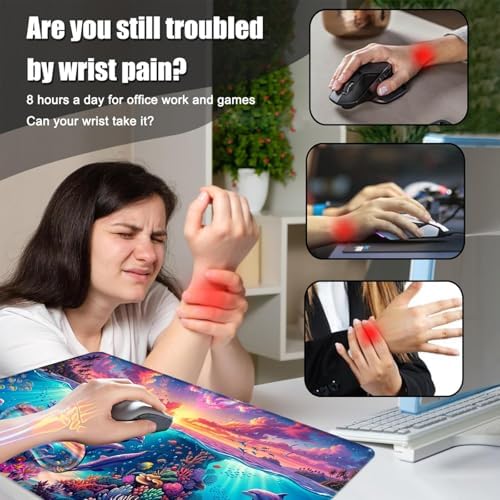 Desk Mat, Mouse Pad with Wrist Rest, 4-in-1 Large Mouse Pads for Desk, Ergonomic Mouse Pad and Keyboard Wrist Rest Gaming Keyboard Mat for Office,Dolphin Coral Sunshine - Image 5