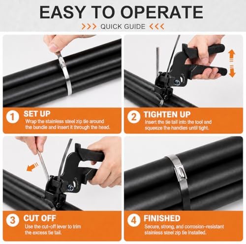 350Pcs Metal Zip Ties Gun Kit, Silver 8/12/16in Stainless Steel Zip Ties, Heavy Duty Cable Tie Fastening Cutting Tool Set with Organizer, Gloves, Storage Bag for Fence, Exhaust Wrap - Image 7