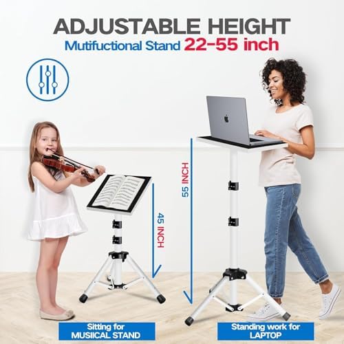 Projector Stand, 22 to 55 Inch Laptop Stand,Projector Tripod with Phone Holder,Tripod for Projector,DJ Equipment,Projector Stand for Outdoor Movies,Office, Home, Stage or Studio (White) - Image 2