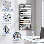 EasyPAG Wall File Holder 10 Tier Mesh Hanging Folder Organizer with Flat Tray Wall Mounted Mail Organizer Magazine Paper Desk Shelf with Nametag Label for Office Home School, Black - Image 2