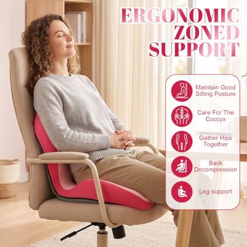 Chumia Ergonomic Seat Cushion Back Support for Office Chair Car, Pink - Image 5