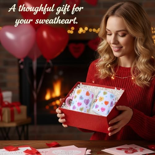 Pickmesh Valentine's Day Coffee Mug Set of 6, 10oz Ceramic Cups with Heart-shaped Handles, Colorful Candy Heart Design, Cute Romantic Gift for Couples, Friends, Party, Kitchen & Home Decor - Image 5