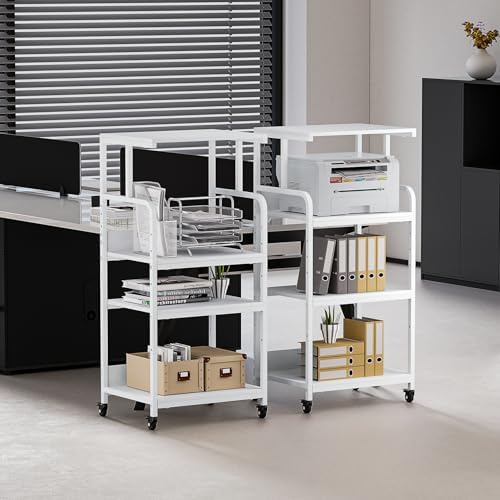 4-Tier White Printer Stand with Wheels, Extra Large Tall Printer Table with Storage Shelf, 4 Tier Printer Cart, Home Printer Stands (White) - Image 6