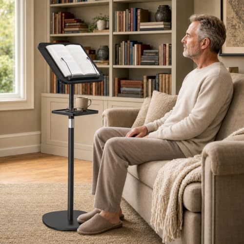 Snughome Floor Book Stand with Tray, Height Adjustment 21"-51", Black - Image 3