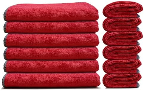 EvaClean Premium Microfiber Cleaning Cloth 16"x16" - Reusable, Washable, Non-Scratch, Microfiber Towels for Cleaning, Dusting, Polishing, High Absorbency & Durability, Red, 12-Pack - Image 2
