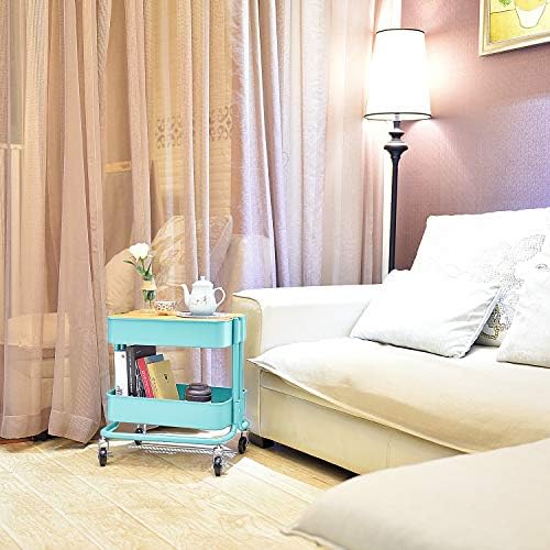Melody House 2-Tier Metal Utility Rolling Cart, Storage Side End Table with Cover Board - Image 2