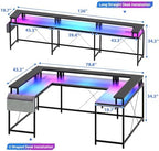 GAOMON U Shaped Desk, 79" U Shaped Gaming Desk with Monitor Stand and LED Lights, Reversible Long Shaped Large Computer Desk with Power Outlets, Large Corner Office Desk with Storage Bag and Hooks - Image 2