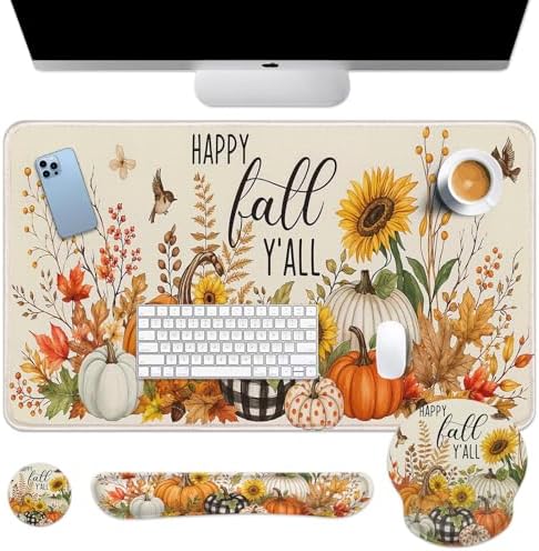 Britimes Keyboard Mouse Pad Set, 4 in 1 Desk Mat Set, Sunflower Fall by Britimes